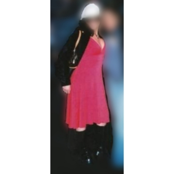 Deep Plunge V-Neck Front & Back, A-Line Midi Dress, Red, Size Large - Picture 11 of 12